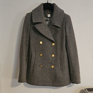 J Crew Gray Double-Breasted Wool Coat
